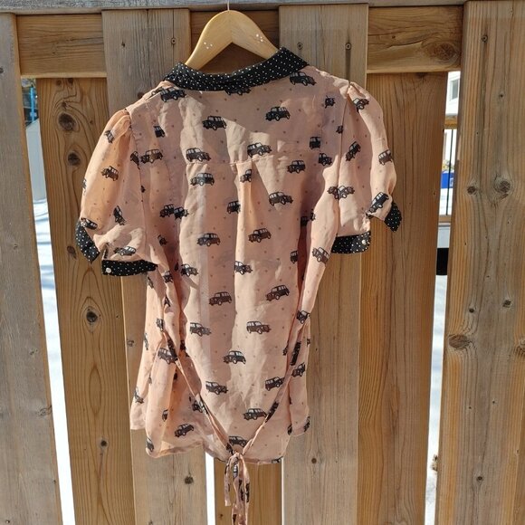 FUN MODCLOTH YUMI Vintage Police Car Hearts Blouse Polka Dot Size 8/10 - Picture 7 of 7